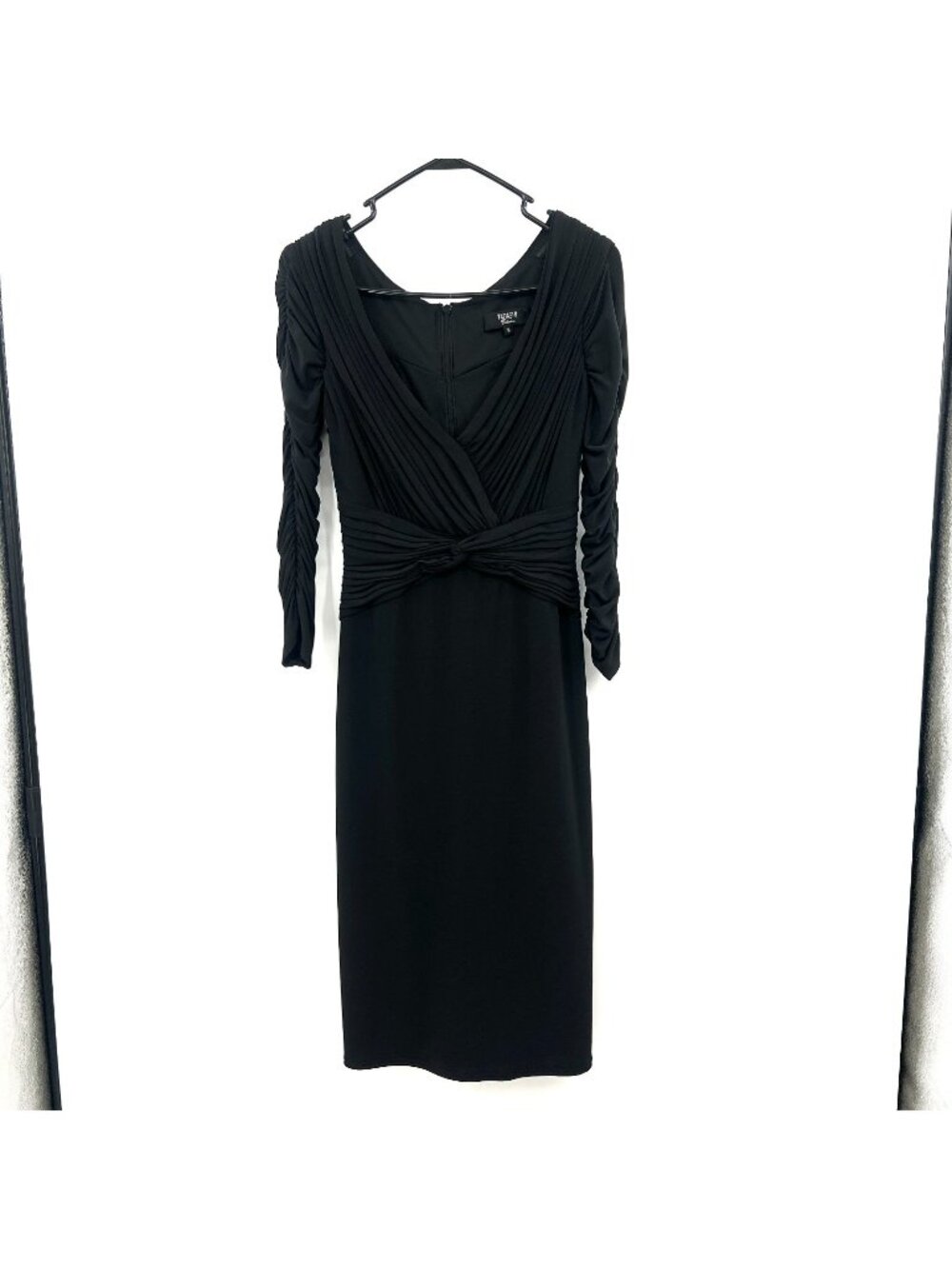 Tadashi Shoji Ruched Long Sleeve Black Dress Women's Small